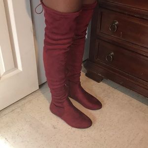 Over the knee burgundy boots
